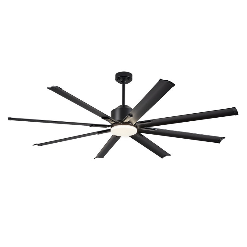 Cissline 72" 8-Blade Black Ceiling Fan with Light and Remote Control, Modern Large Airflow Design for Living Room