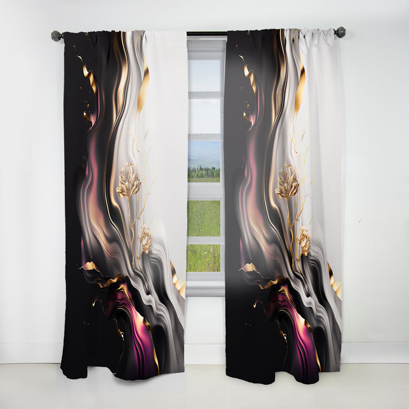 Lavant - Gold Black Subtle Symmetry - Modern Velvet Curtain - Room Darkening - 1 panel, 52" W x 90" L