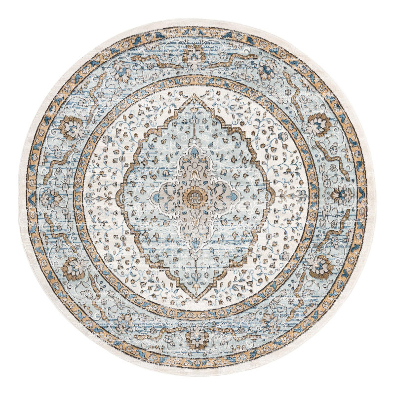 Tapis oriental bleu Longe, Rond 7 pi
