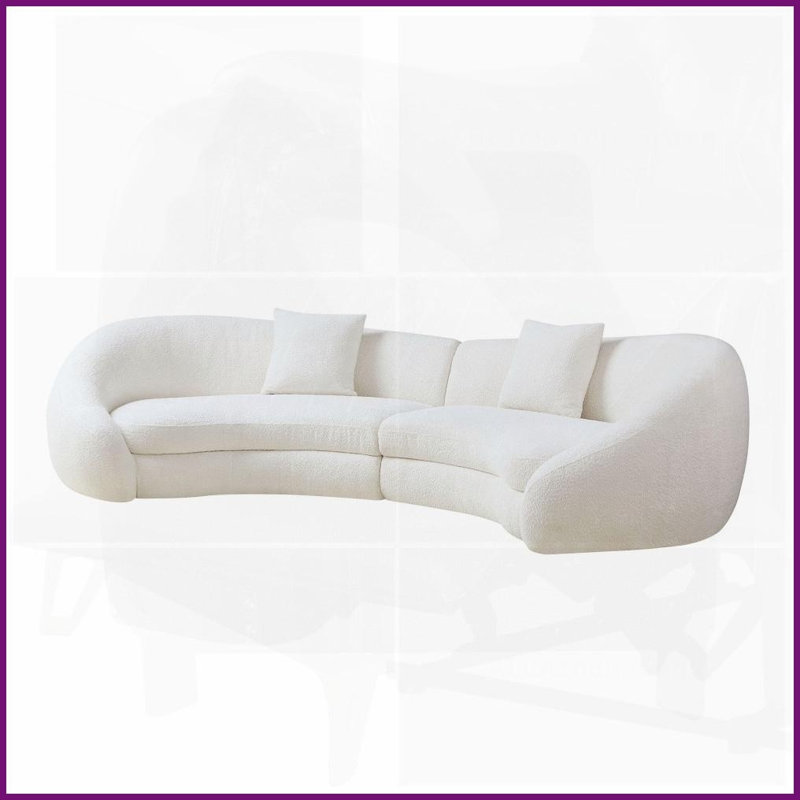 Canapé incurvé moderne en molleton beige avec motif «Love Heart» - l 125,98 po de largeur pour le salon, Beige