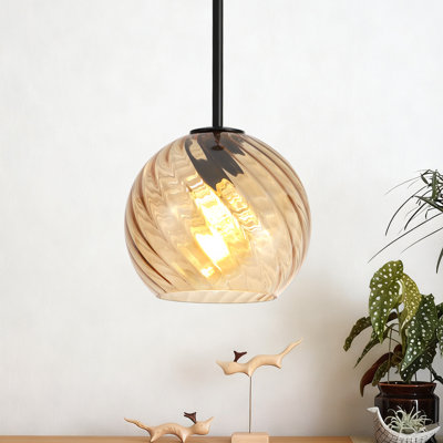 1-Light Globe Pendant Light with Threaded Glass Shade for Kitchen Island