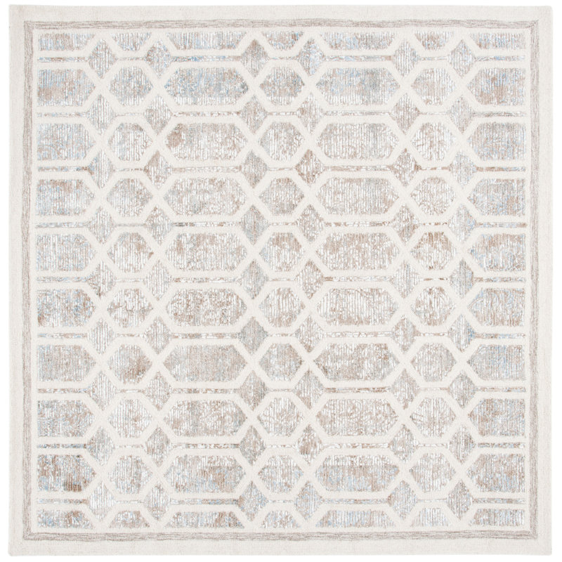 Audreyna 600 Hand Tufted Wool/Viscose Geometric Rug in Gray/Beige, Square 7'
