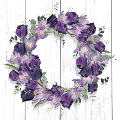 «Purple Tulip Wreath I» par Jennifer Paxton Parker - peinture sur toile tendue
