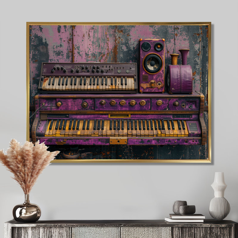 «Purple Gold Music Instument», H 30 po x l 40 po, Cadre doré flottant, bois massif