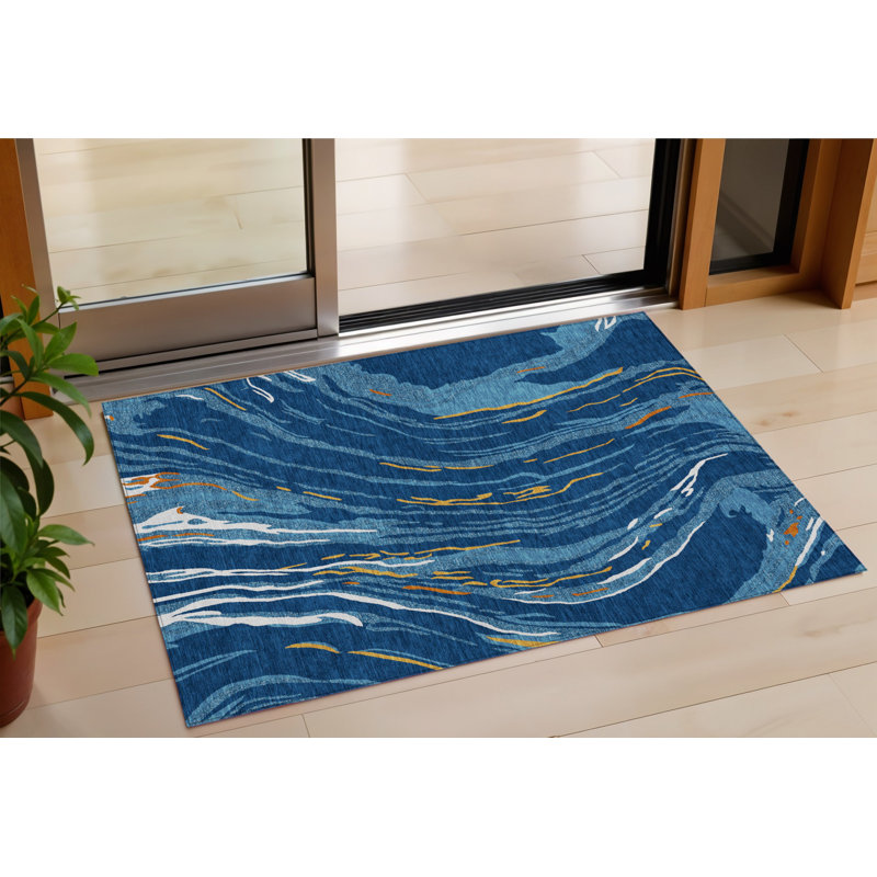 Tapis extérieur lavable abstrait bleu marine 3 pi x 5 pi
