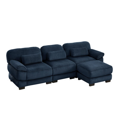 Cloud Couch 120.4 Inch Oversize L-Shaped Modular Sectional Sofa, 3-Seater Sofa with Ottoman, Comfy Thick Seat Cushions, Breathable Corduroy Fabric for Living Room Bedroom Apartment
