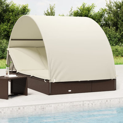2-Person Sunbed with Round Roof Patio Daybed Furniture Poly Rattan by Latitude Run