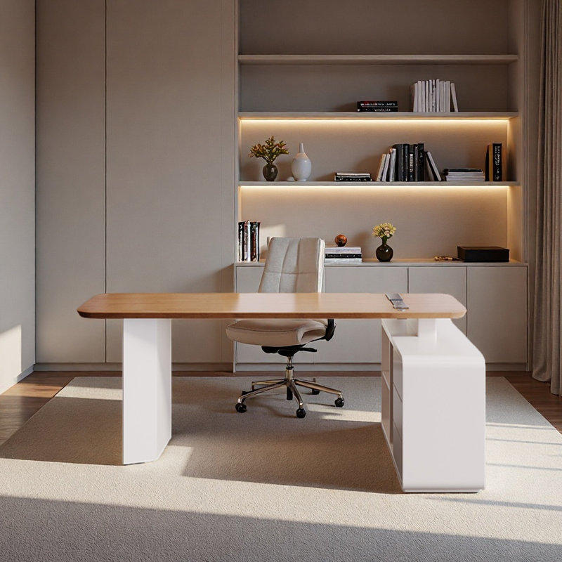 Bureau en bois massif de style crème avec rangement, H 29,53 po x l 62,99 po x P 47,24 po