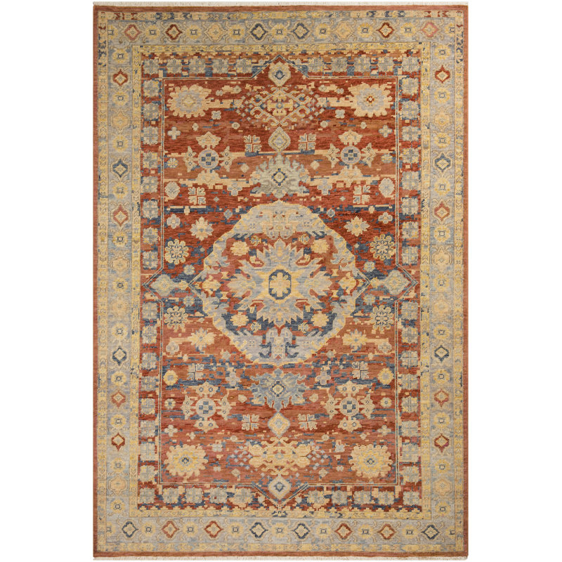 Tysheen Hand Knotted Wool Rust/Brown/Blue Rug, Rectangle 2' x 3'