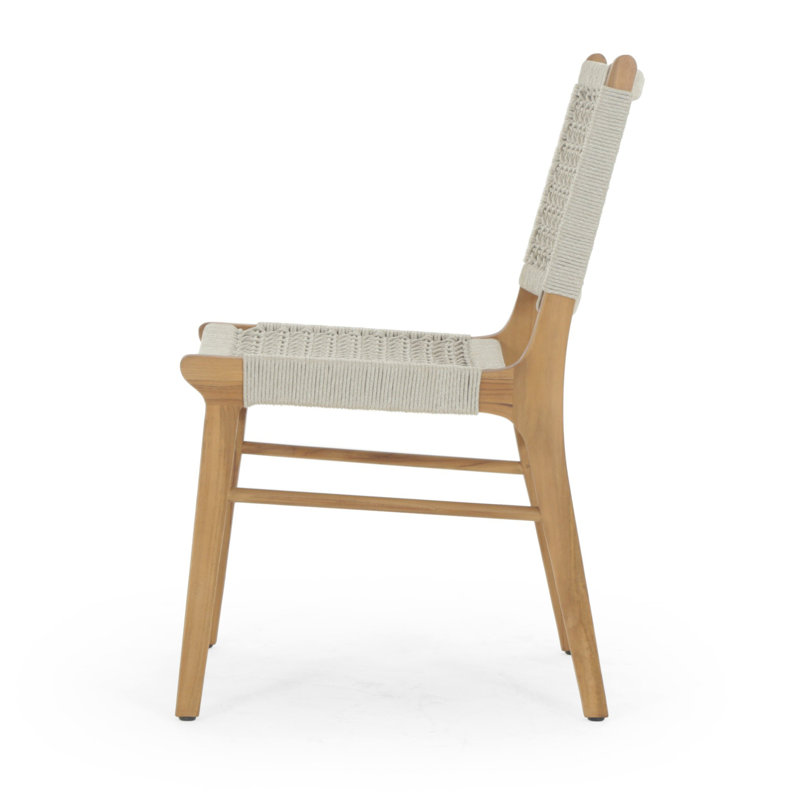 Dimitri Outdoor Dining Side Chair, Natural Teak, Ivory Rope