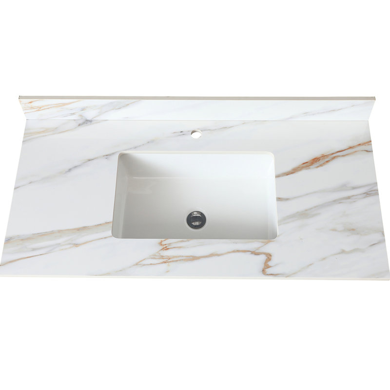 Comptoir de meuble-lavabo 43 po - Marbre blanc avec veines magnifiques, lavabo rectangulaire, dosseret de 4 po, trou de robinet pré-percé, armoires compatibles 42 po x 21 po, assorti aux armoires centrales: l 42 po x P 21 po