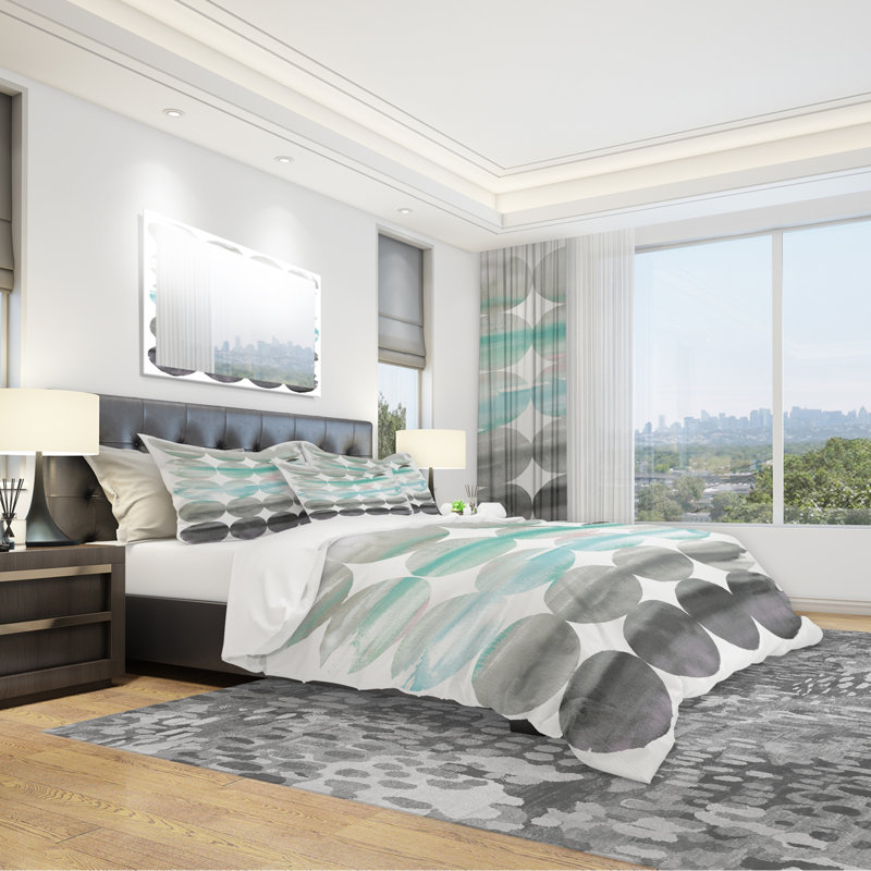 Twin Geometric Gray and Teal Duvet Cover Set