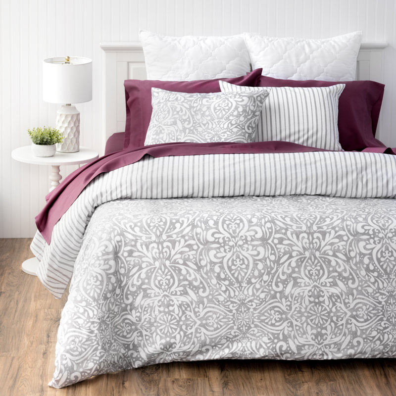 Ensemble d'édredon réversible 3 pièces Avery Medallion, Édredon pour très grand lit + 2 taies décorativ, Bleu
