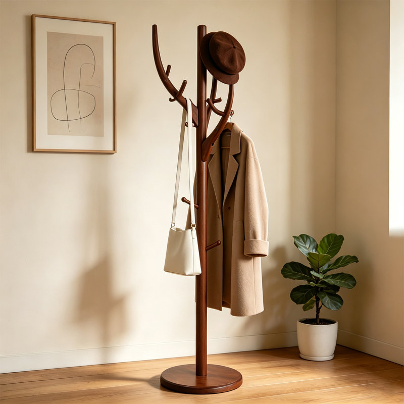 Portemanteau en bois massif avec 11 crochets, Noyer