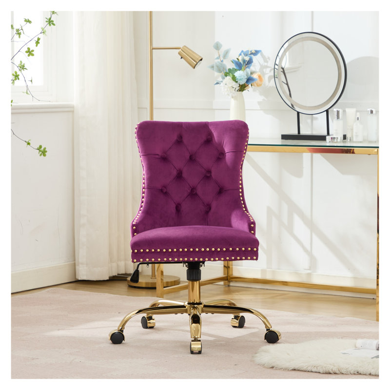Chaise de bureau moderne en velours A&A Furniture, Velours, Mauve, Doré
