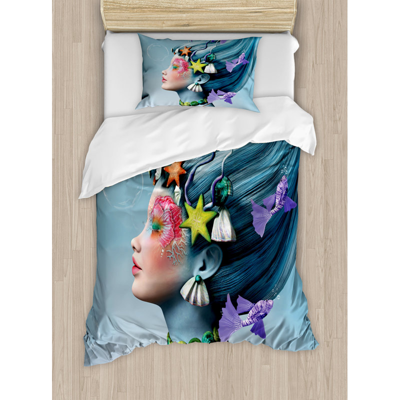 Mermaid Underwater Themed Multicolor Twin Duvet Cover Set