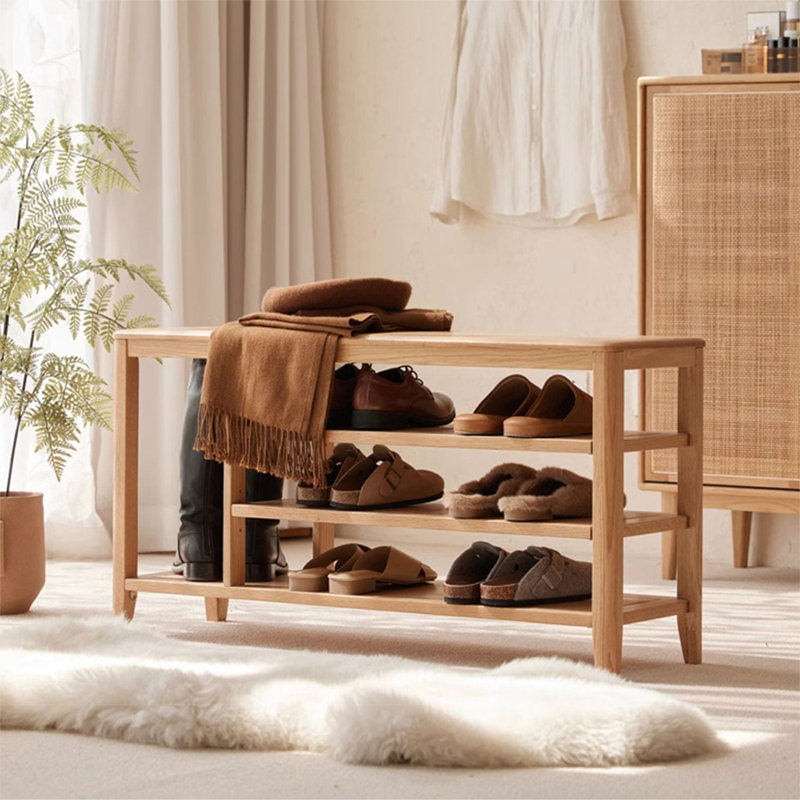 Banc en bois massif Burlywood, H 20,47 po x l 31,5 po x P 11,81 po