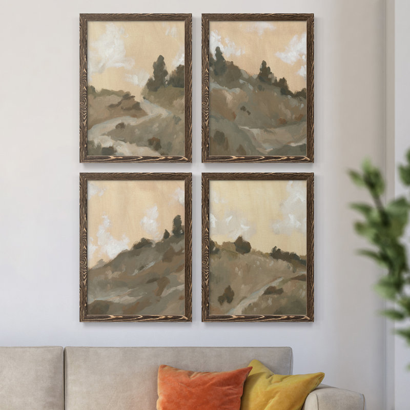 Hillside Walking Path I - Ensemble de 4 reproductions d'art sur toile encadrées, H 43,5 po x l 31,5 po x P 1 po, Noyer