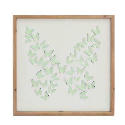 Décoration murale cadre en métal estampé blanc en forme de papillon 23 po