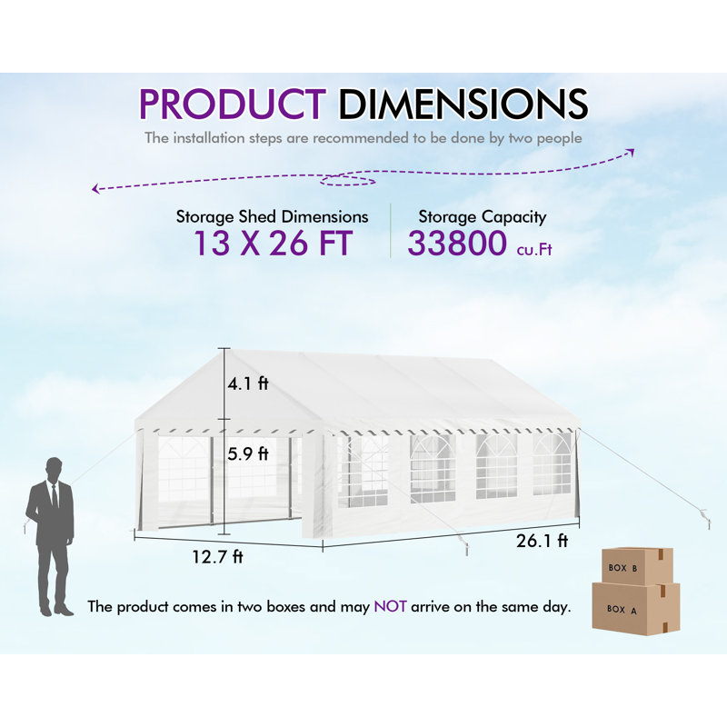 13Ft X 26Ft Canopy With Rolled Sidewalls,White, 13 (ft.) x 26 (ft.), White