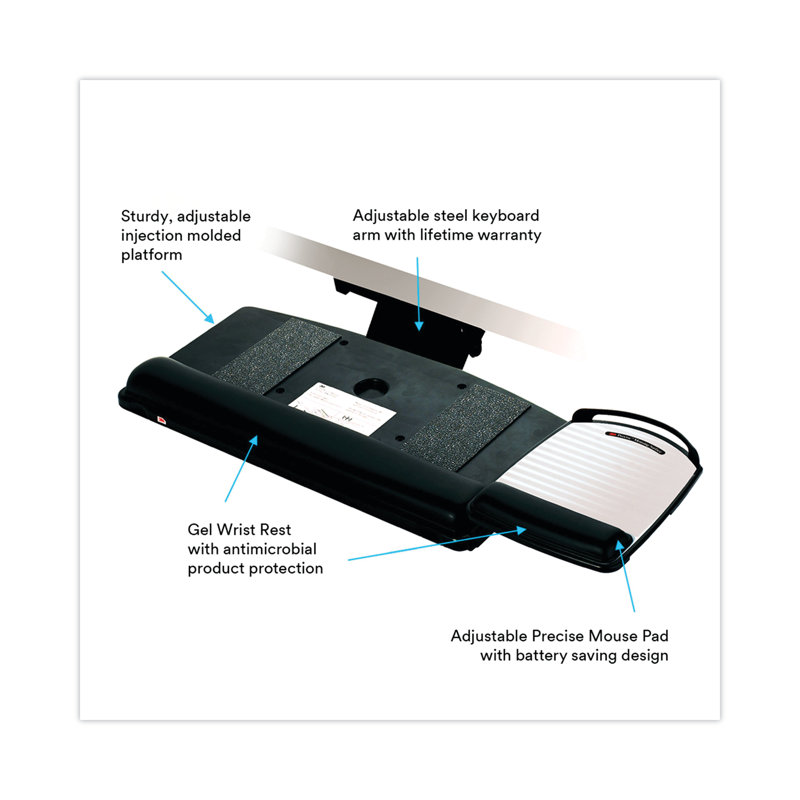 Black Adjustable Keyboard Tray with Gel Wrist Pad