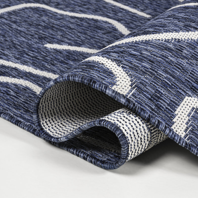 Numra Modern Coastal Organic Shapes Navy/Cream Indoor/Outdoor Rug, Rectangle 5'3" x 7'7"