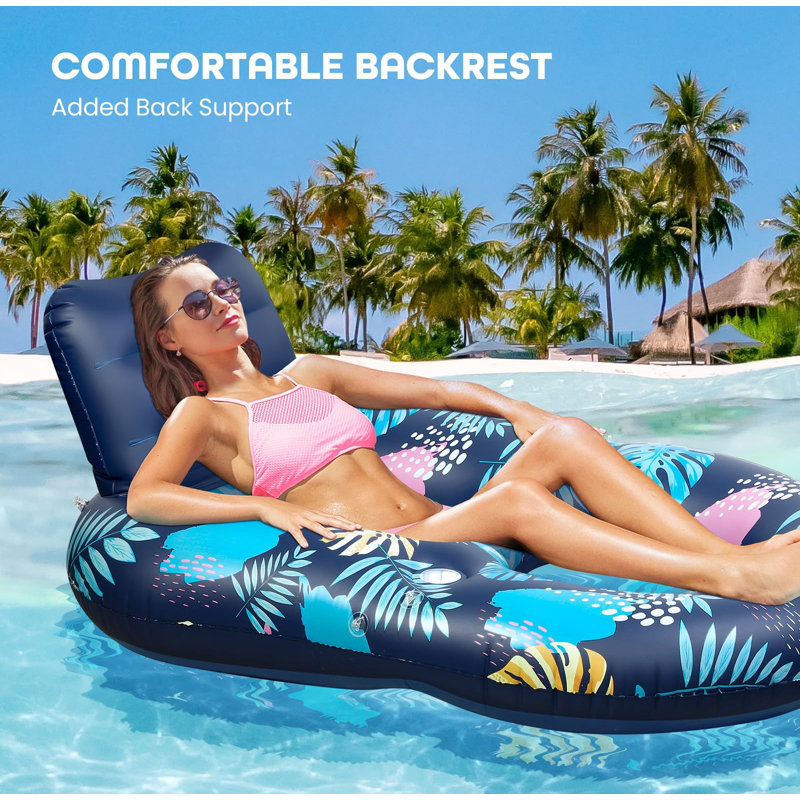 Inflatable Pool Floats With Removable Canopy, Large Pool Beach Floating Raft Lounge With 2 Cup Holders, Swimming Inflatable Pool Floats For Beach, Lake, Party