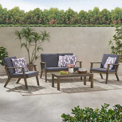 Outdoor 4-Seater Chat Set, Loveseat&Coffee Table&2 Club Chairs
