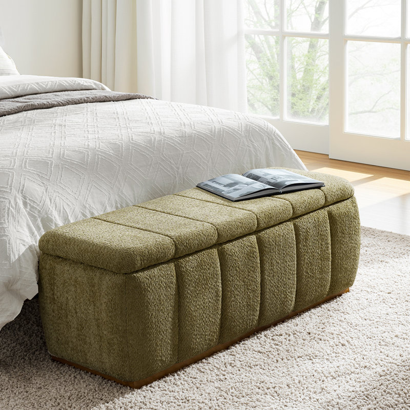 Vanesa 50.5"W Modern Chenille Fully Assemble Upholstered Filp-Top Storage Bench With Solid Wood Base, Moss
