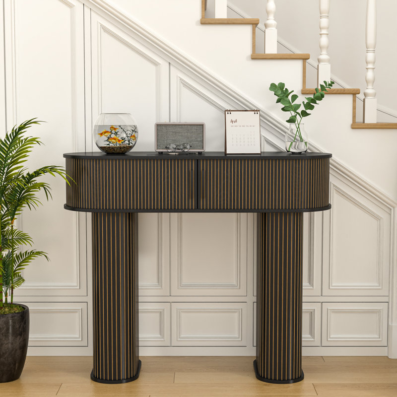 39.37''W Console Table, with 3 Storage and Sliding Doors Accent Tables for Entryway, Black