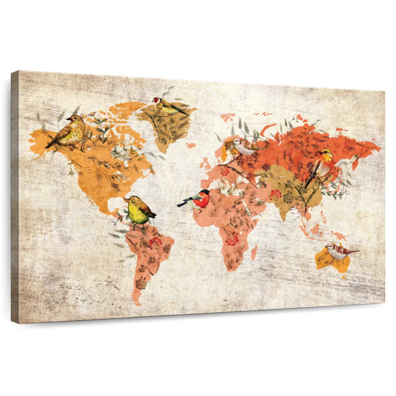 Carte du monde des oiseaux d'automne Aliaz, H 16 po x l 24 po