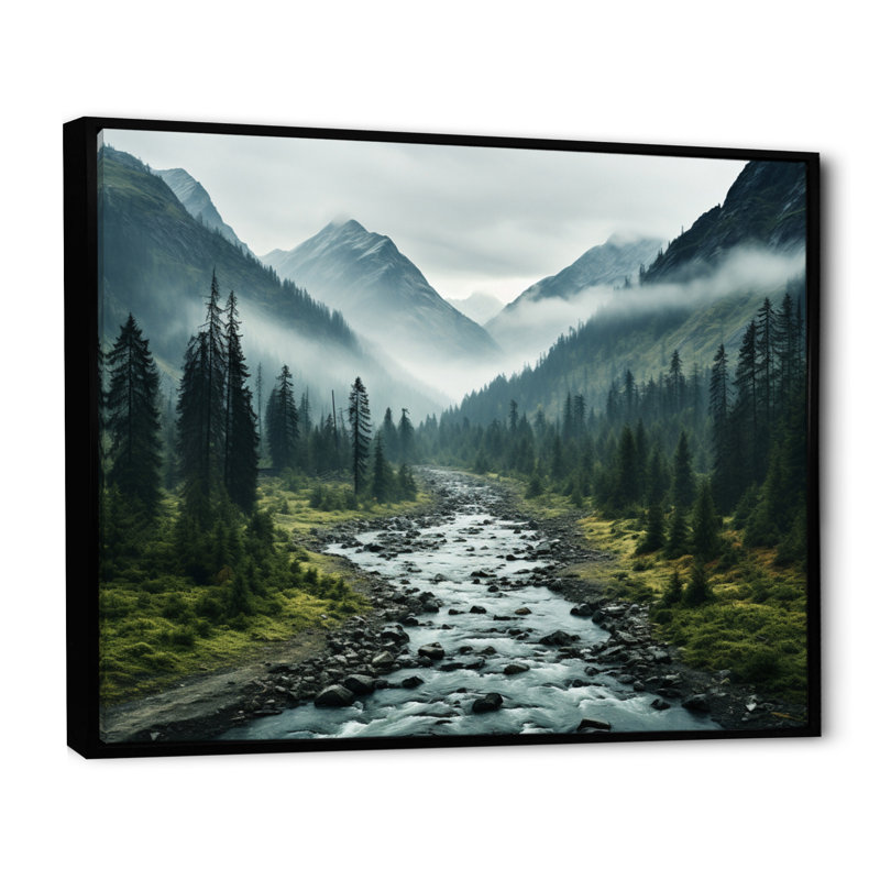 Canada Misty Mountains - impression, H 34 po x l 44 po x P 1,5 po, Cadre flottant noir