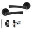 5 Pairs Wave Design Door Handles Latch on Round Rose in Matt Black Finish - 52mm Diameter-1623175595