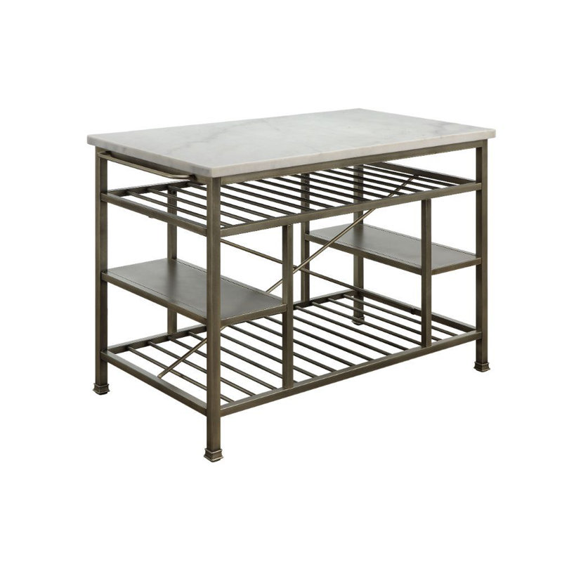 Table de préparation avec plateau en marbre Hodder, Étain antique