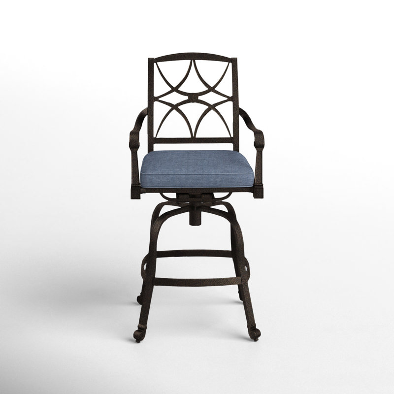 Wiltshire Outdoor Swivel Bar Stool, 30.25", Spectrum Denim Sunbrella® Plainweave, Chestnut Brown