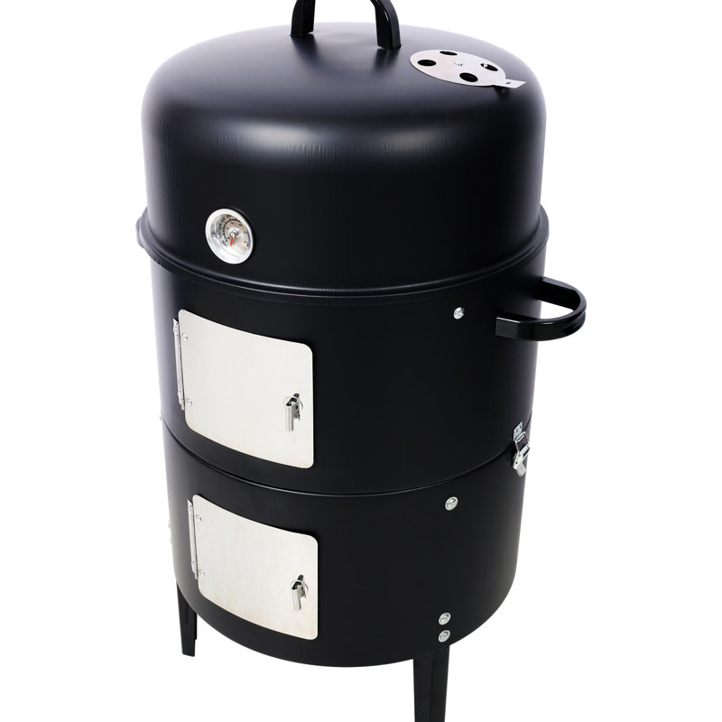 Barbecue en acier de 17 pouces avec surface de cuisson spacieuse et matériaux chauffants en noir pour fumoir d'extérieur