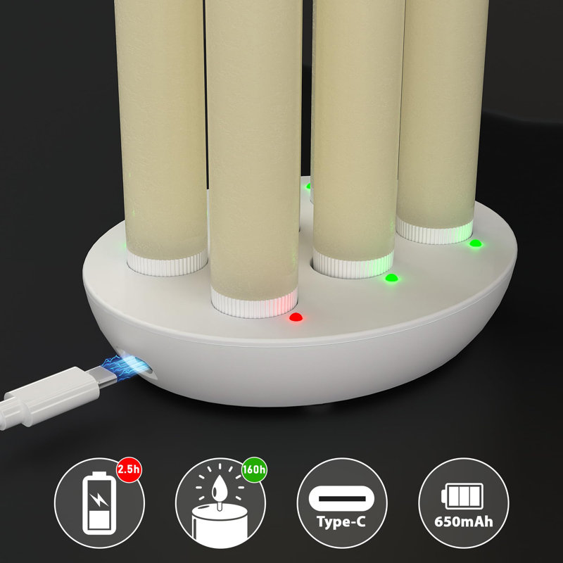 Ivory LED Flameless Taper Candles with Charging Station