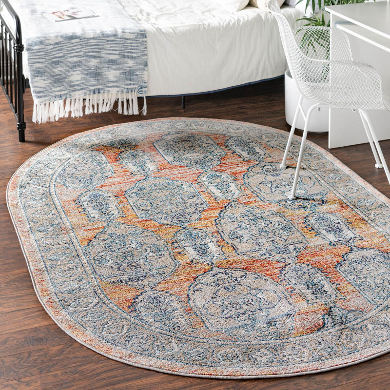 Tapis gris Gause, Ovale 3 pi 11 po x 5 pi 11 po, Rouge brique