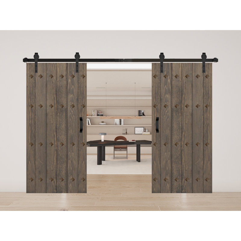 Porte de grange double à panneaux avec ensemble de quincaillerie d'installation, Gris fumé, 72 po x 84 po
