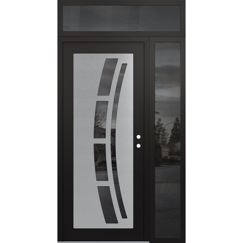 C12 à gauche 50 po X 96 po Panneau d'entrée en verre argenté noir et noir avec porte d'entrée avant en verre