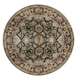 Hand-Knotted High-Quality Black and Red Round Area Rug