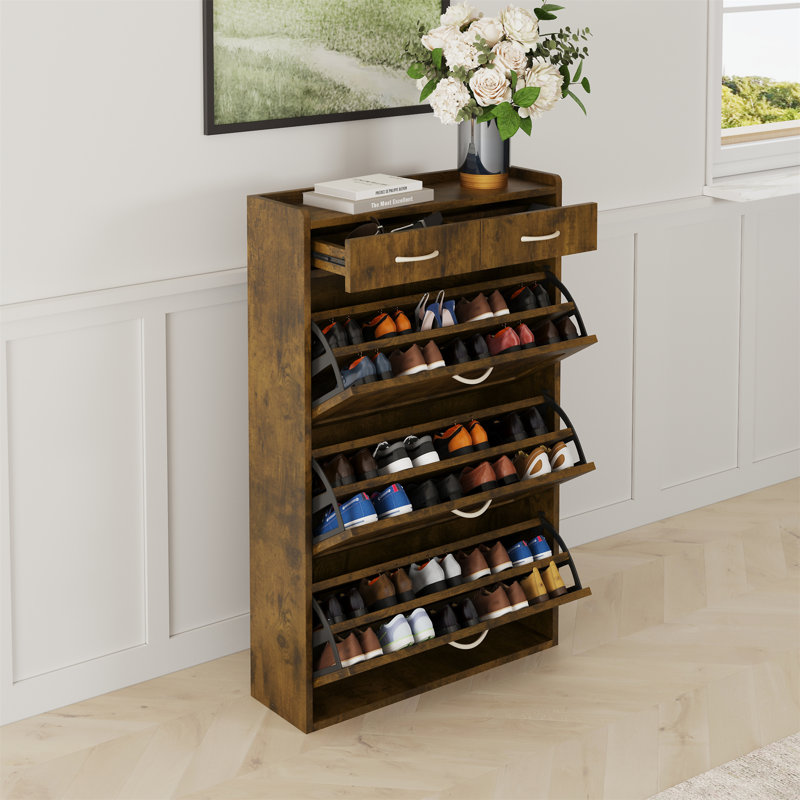 Armoire à chaussures en bois massif brun 31,49 pouces, Brun