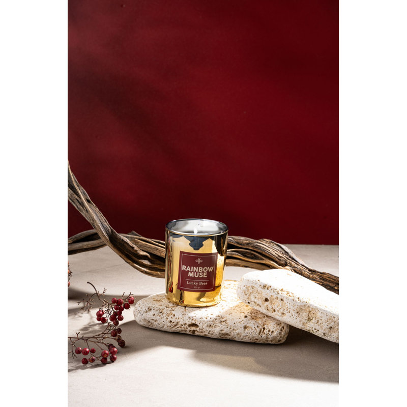 Bougie parfumée arc-en-ciel, 100% cire de soja, 2,8 po de diamètre x 3,5 po de hauteur | Intense notes florales et fruitées | Finition dorée élégante, parfaite pour la décoration intérieure et la détente | Conception sécuritaire pour les enfants et résistante à la chaleur, 7,1 oz