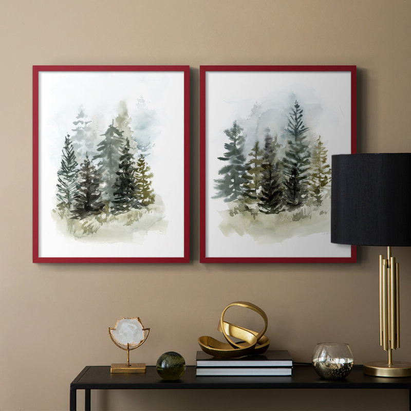 Impression encadrée Washy Treeline I-Premium - prête à être accrochée - aucun clou requis - aucun clou requis, Rouge