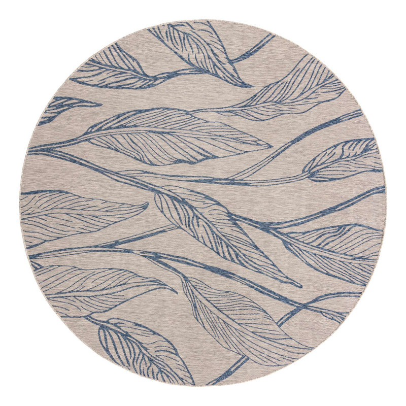Tapis intérieur / extérieur bleu / gris Zanzibar, Rond 10 pi 8 po