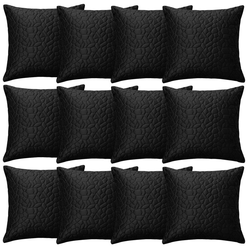 Aspire Homeware Geometric Square Velvet Cushion Covers, Pack of 12, Black