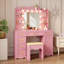 Dressing Table with 3-Color Lighting Mirror, Outlets, Stool, Storage Drawers and Cabinet-938763630