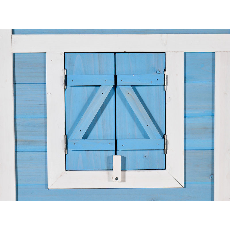 Maison bleue 76 po avec rampe, aire d'exercice extérieure, plateau amovible, cage intérieure et intérieure, sensation naturelle, course, abri à nettoyage rapide