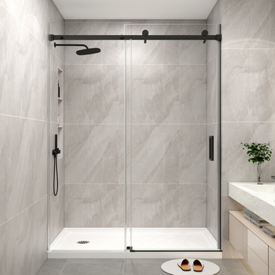 44"- 48" W x 76" H Single Sliding Frameless Shower Door with Clear Tempered Glass