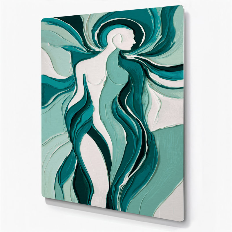 Art mural abstrait en métal vert figuratif 11, H 20 po x l 30 po